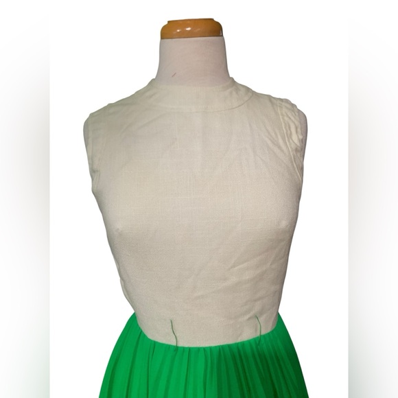 Vintage 70’s era line green pleated maxi dress with off white top size 6 - Picture 2 of 7